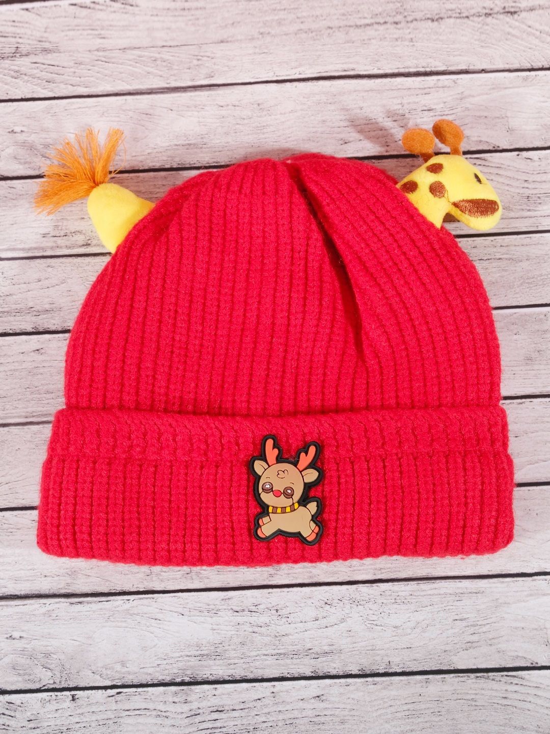 

DukieKooky Kids Self Design Woollen Beanie, Red