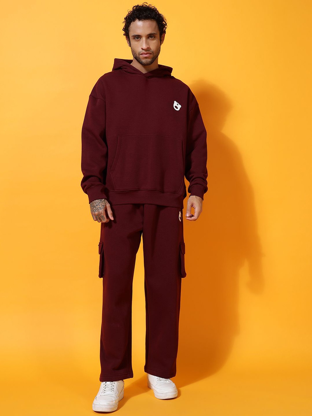 

GRIFFEL Men Mid-Rise Printed Oversized Fit Tracksuits, Maroon