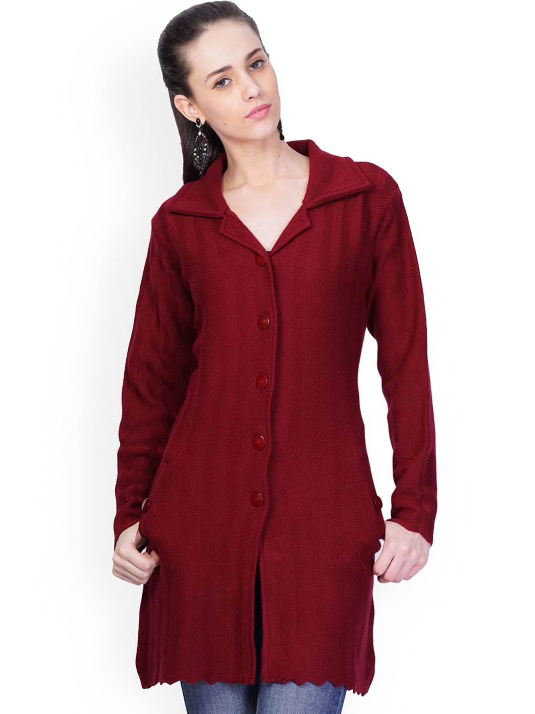 

MONTREX Notched Lapel Single-Breasted Regular Fit Overcoat, Maroon