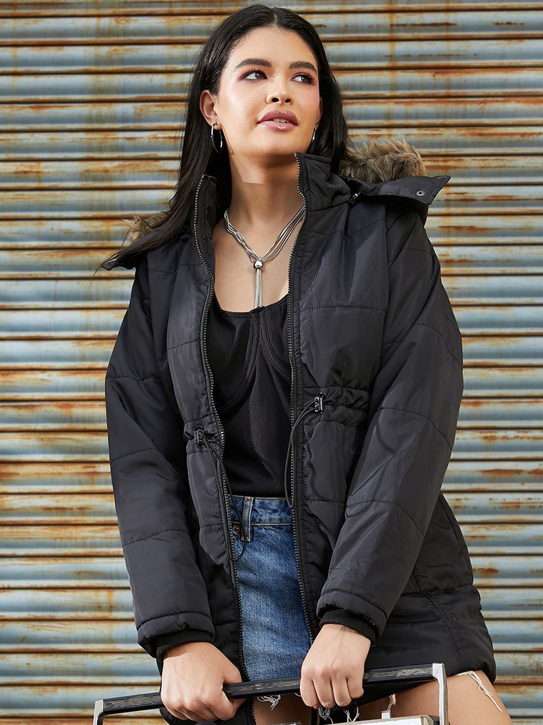 

Campus Sutra Women Hooded Solid Casual Parka Jacket, Black