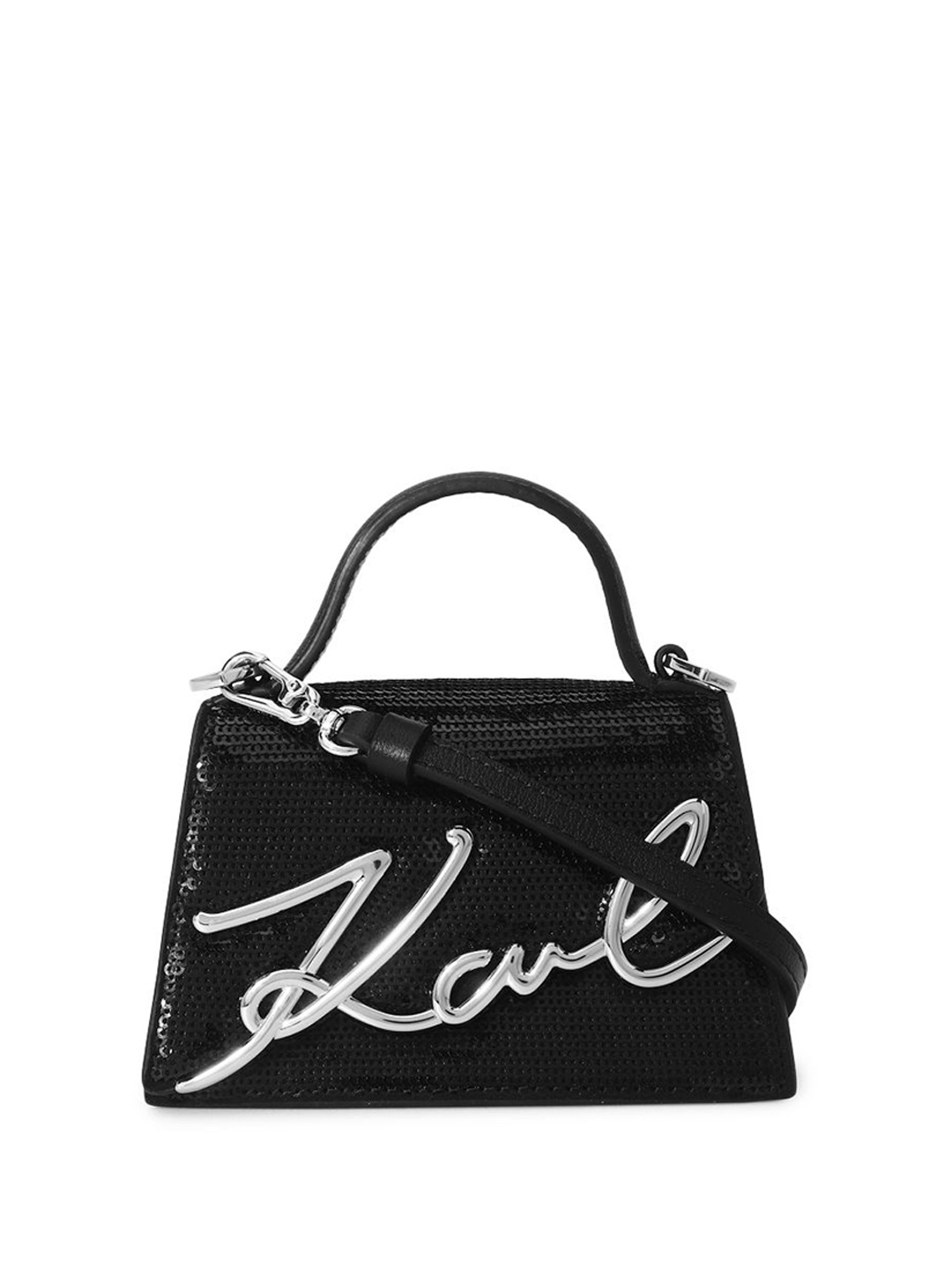 

Karl Lagerfeld Women Typography Printed Structured Satchel Bag, Black
