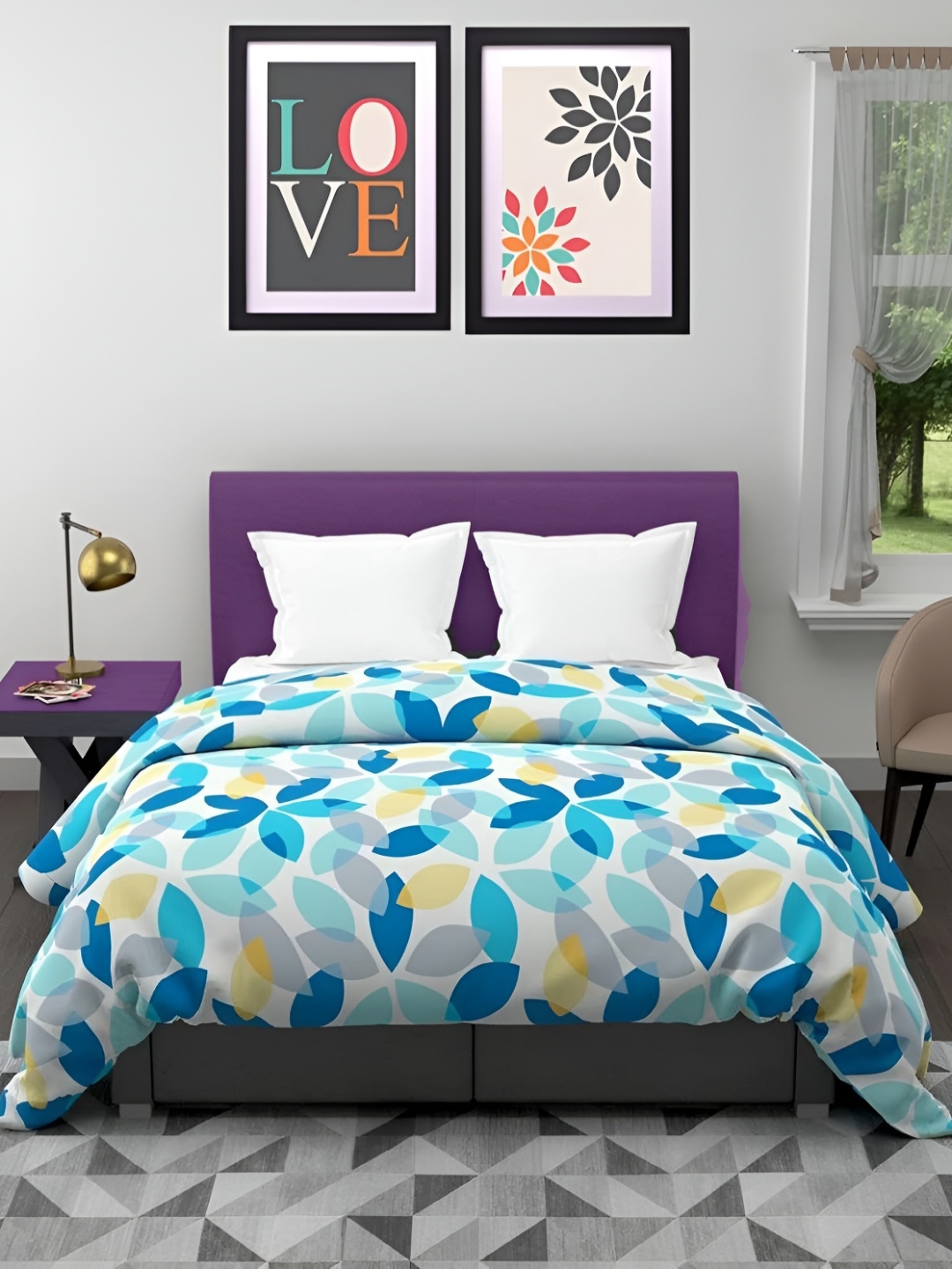 

MORADO White & Blue Printed Cotton Double Bed Duvet Cover
