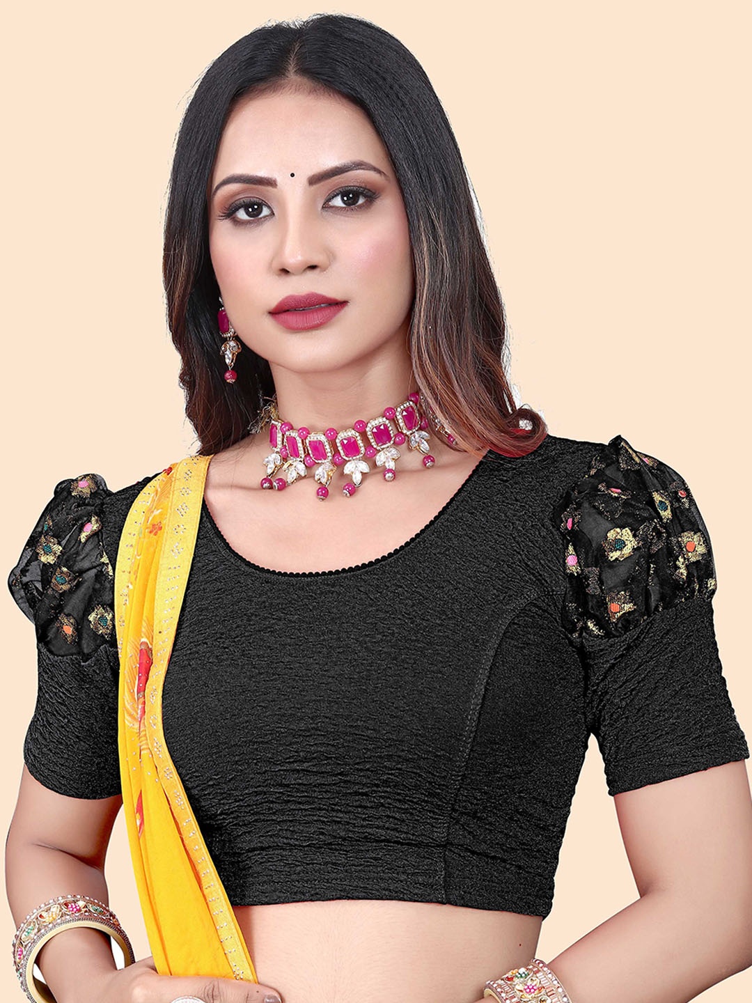 

SHREEJI DESIGNER Woven Design Saree Blouse, Black