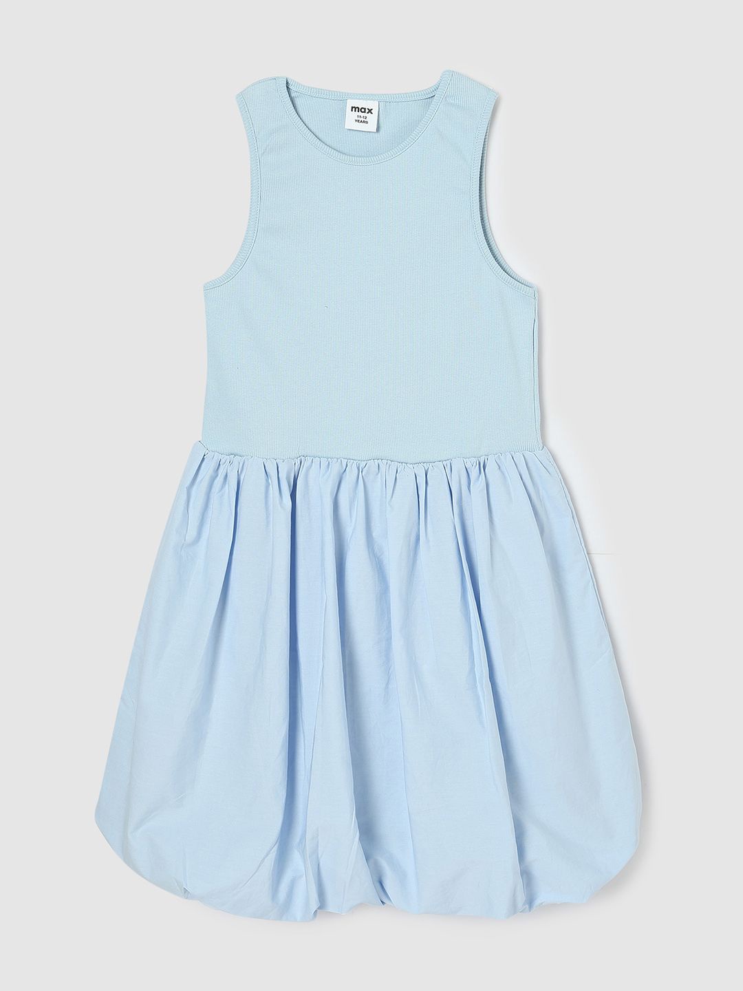 

max Girls Cotton Solid Round Neck A-Line Dress, Blue