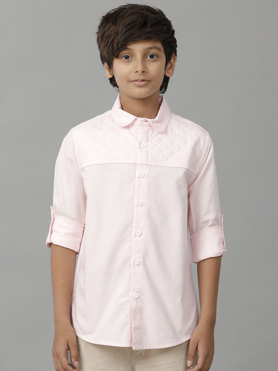 

UNDER FOURTEEN ONLY Boys Spread Collar Textured Cotton Casual Shirt, Pink