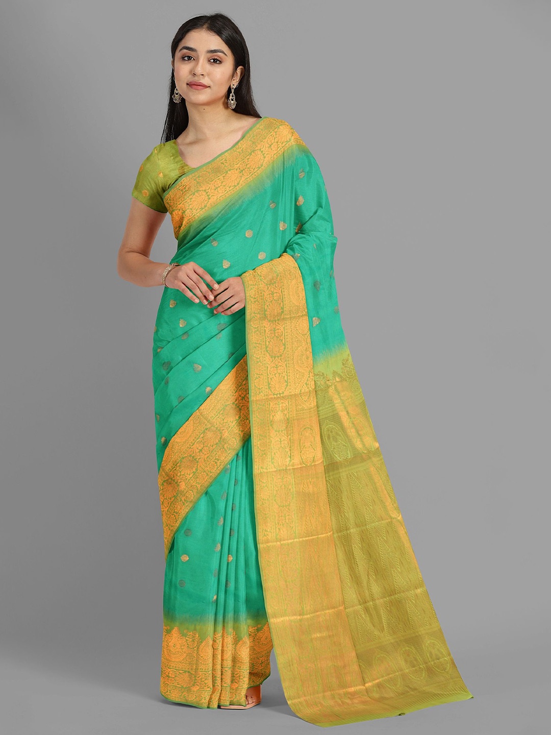 

The Chennai Silks Ethnic Motifs Zari Baluchari Saree, Green