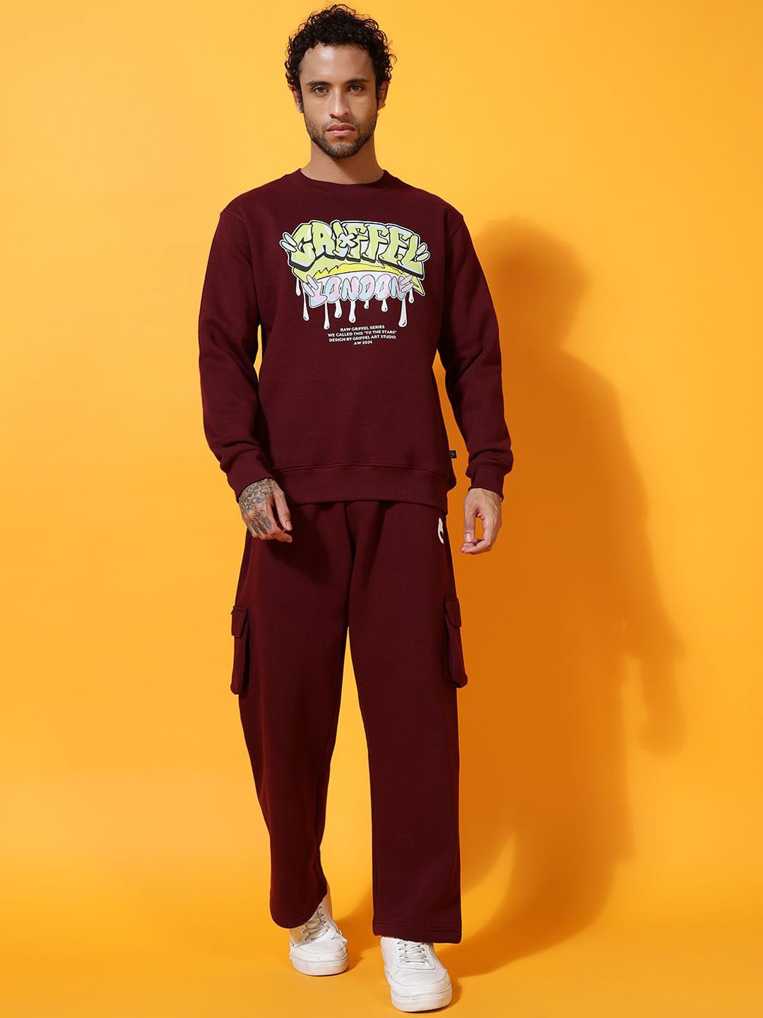 

GRIFFEL Men Self Design Long Sleeves Mid-Rise Tracksuits, Maroon
