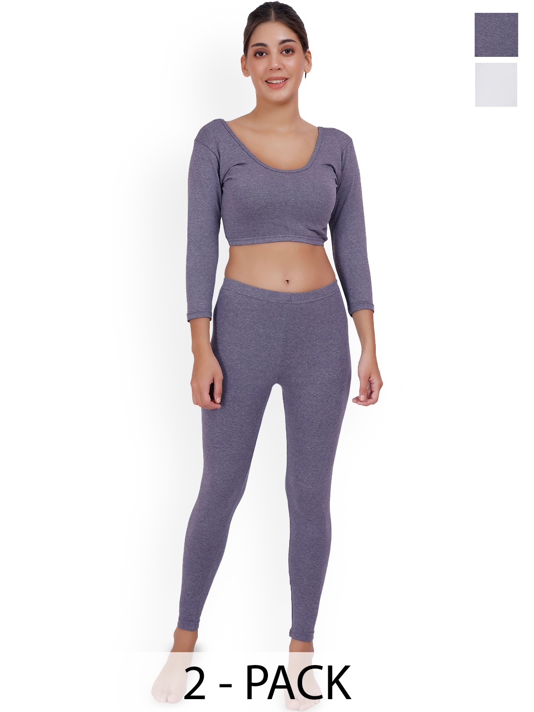 

SELFCARE Women Pack Of 2 Round Neck Thermal Sets, White