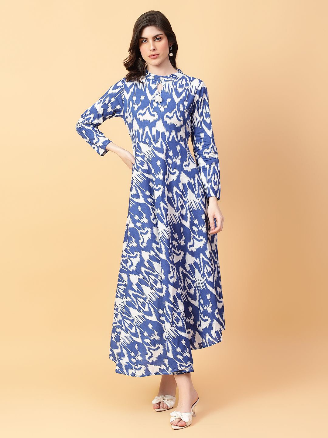 

aayusika Women Abstract Printed Cotton Maxi Dress, Blue