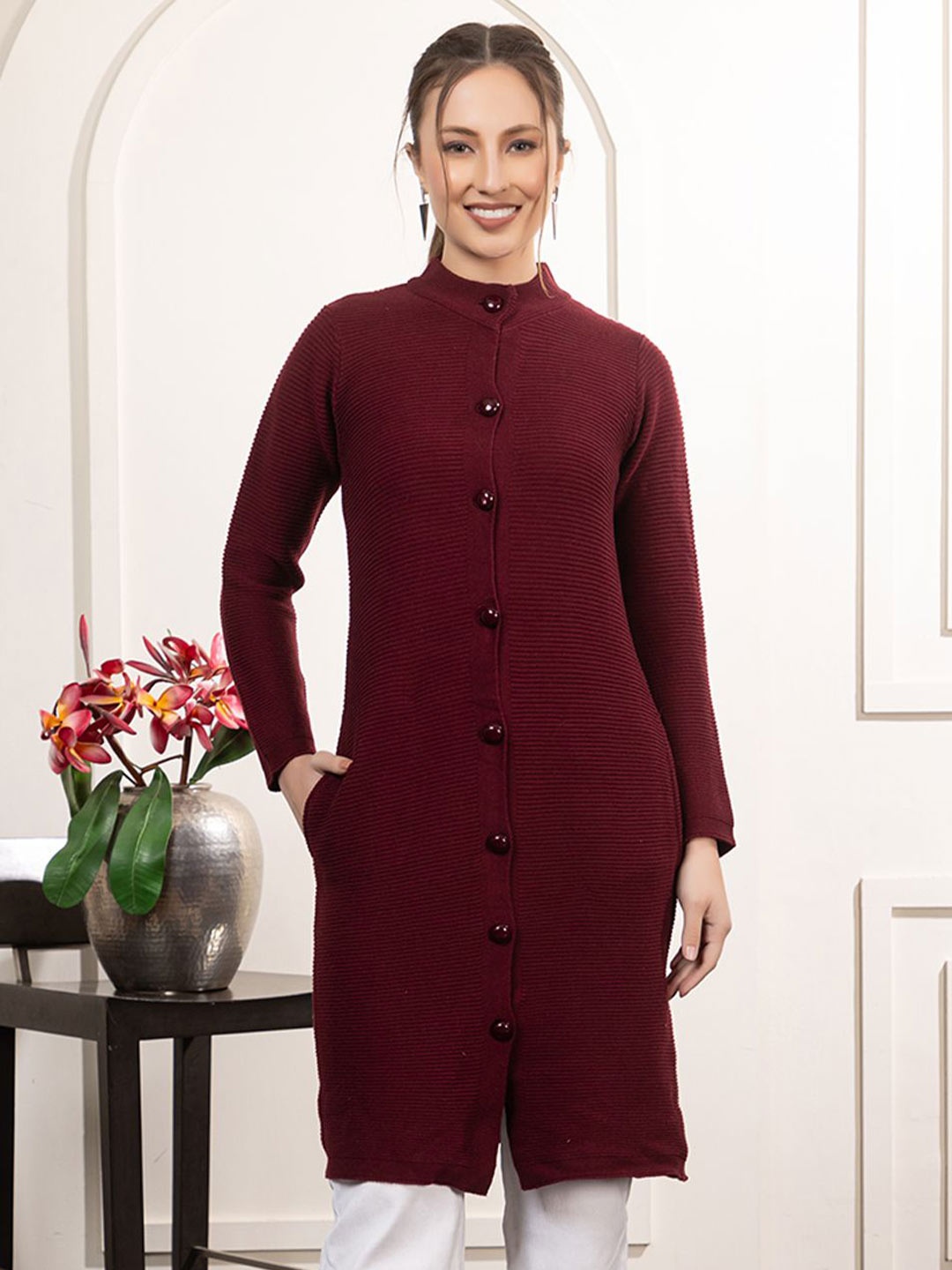 

Anouk Women Casual Solid Straight Cardigan Sweaters, Maroon