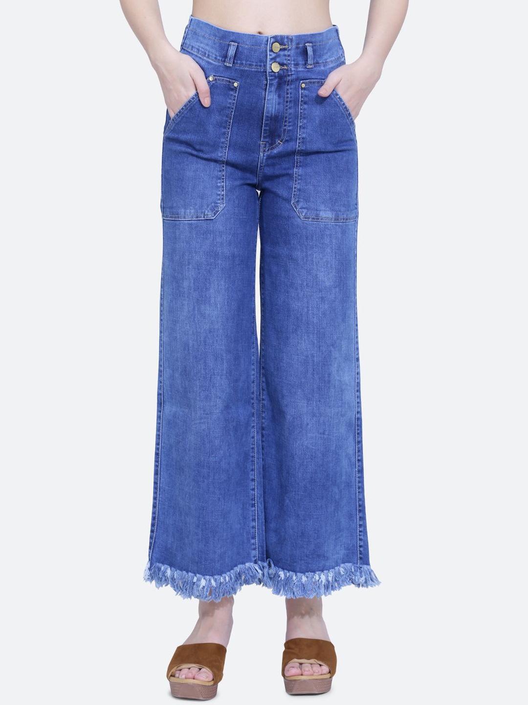 

FCK-3 Women Hottie High-Rise Stretchable Wide Leg Jeans, Blue