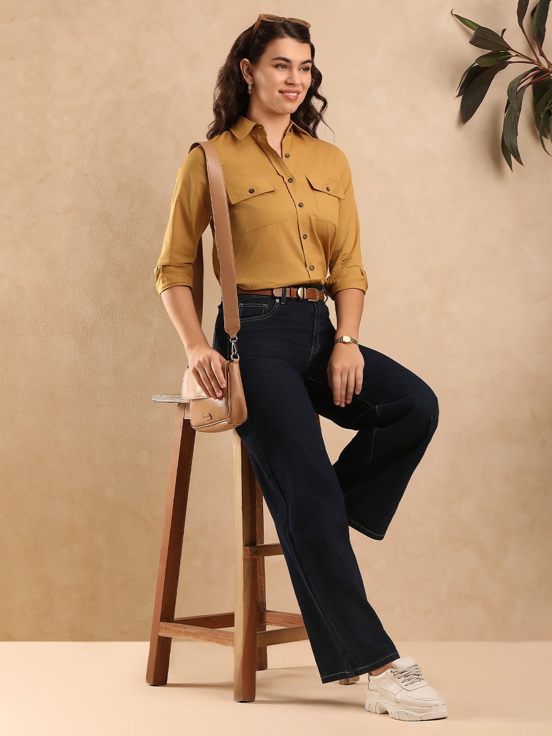 

Gazillion Women Original Spread Collar Solid Cotton Semiformal Shirt, Mustard
