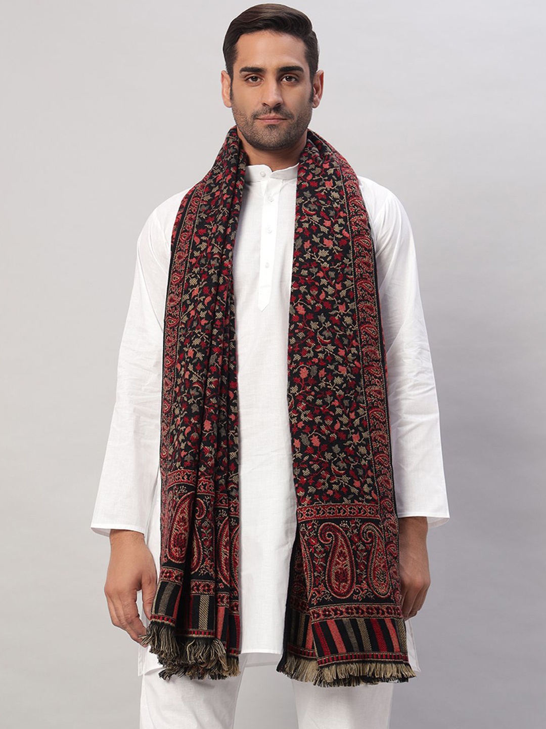 

HANDICRAFT PALACE Men Paisley Woven Design Shawl, Black