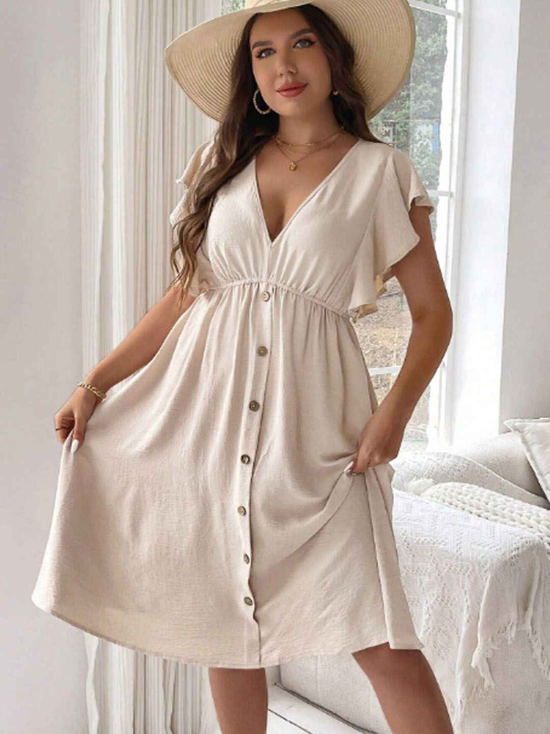

StyleCast Women V-Neck Fit & Flare Knee Length Dress, Off white