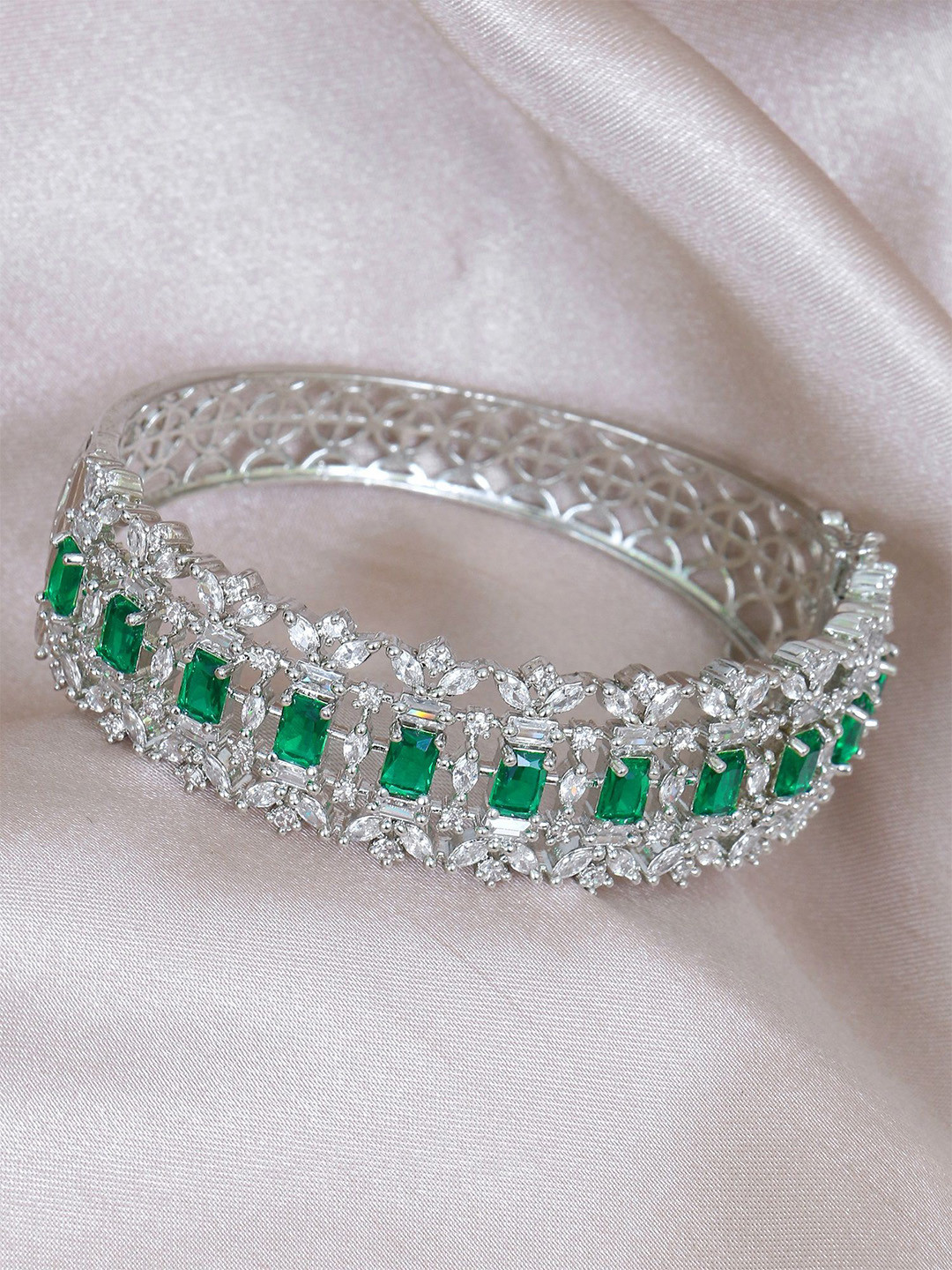 

Adwitiya Collection Silver-Plated American Diamond Studded Bangle-Style Bracelet