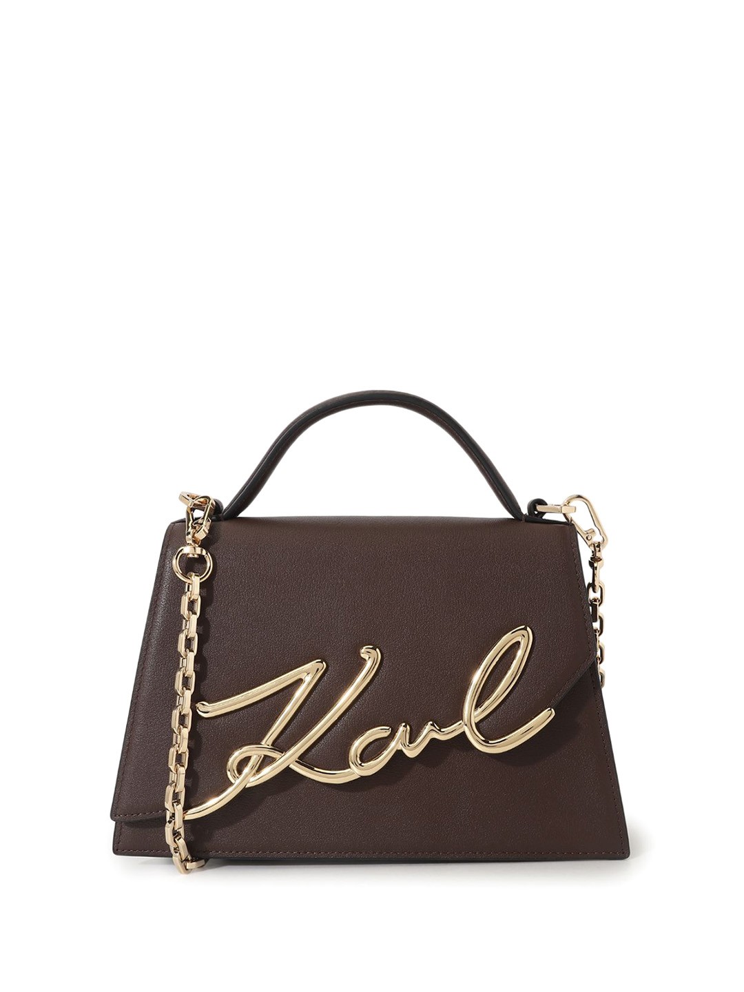 

Karl Lagerfeld Women Typography Printed Structured Handheld Bag, Brown