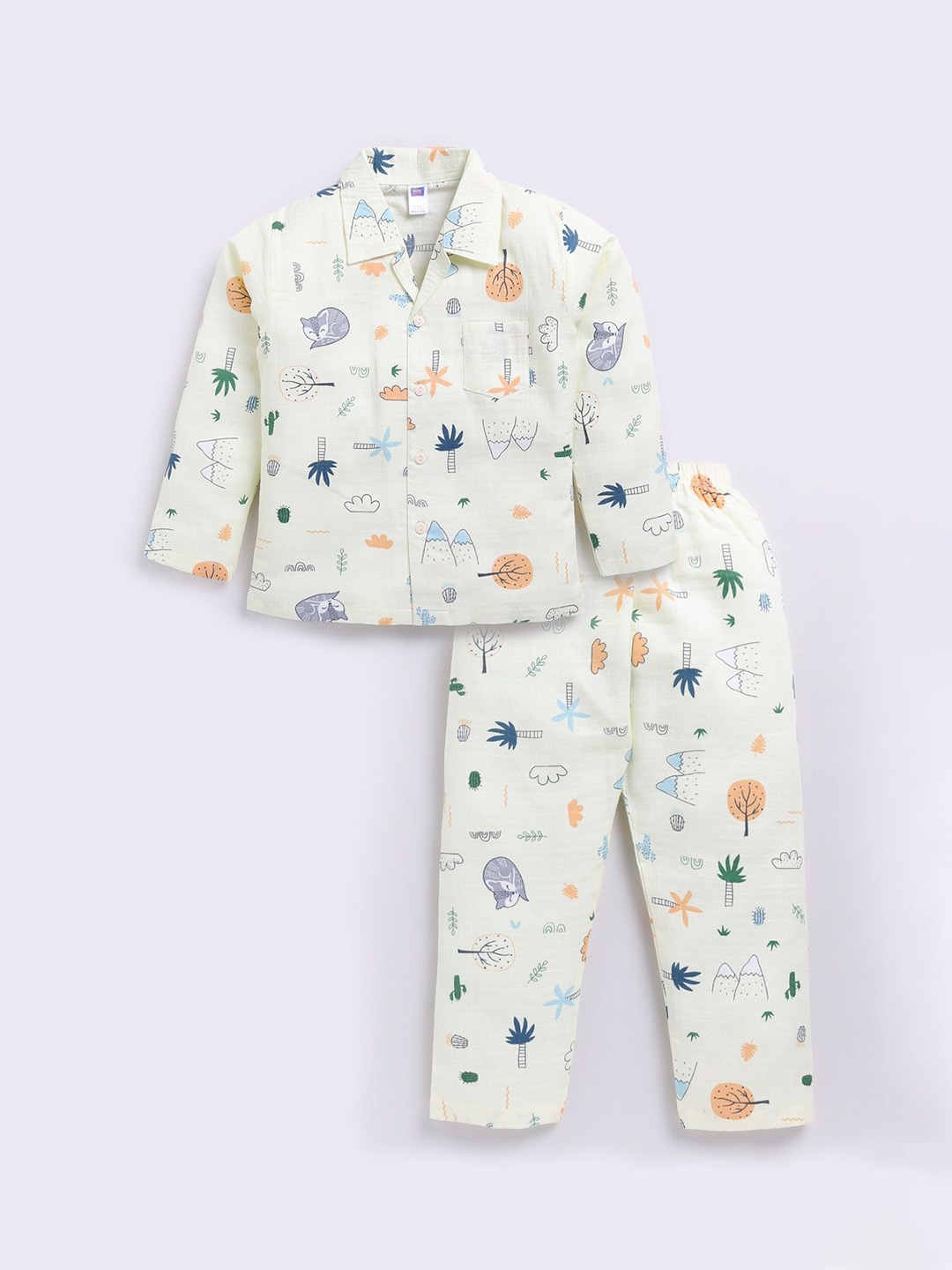 

Nottie Planet Boys Cotton Shirt Collar Night suit, White