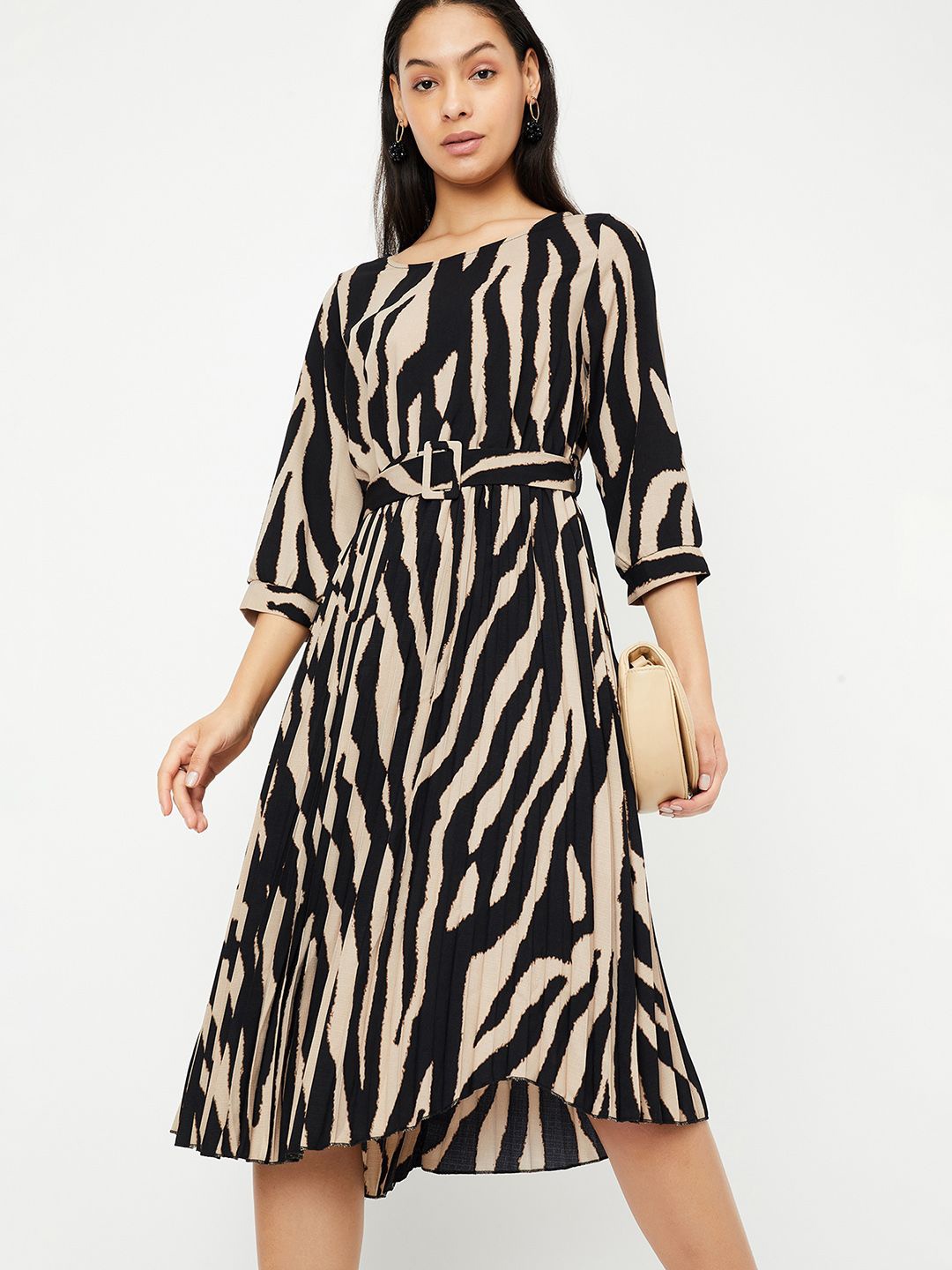 

max Printed A-Line Dress, Beige