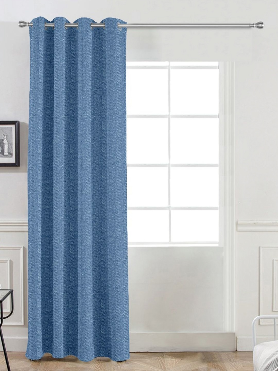 

Divine Casa Blue Self Design Black Out Door Curtain