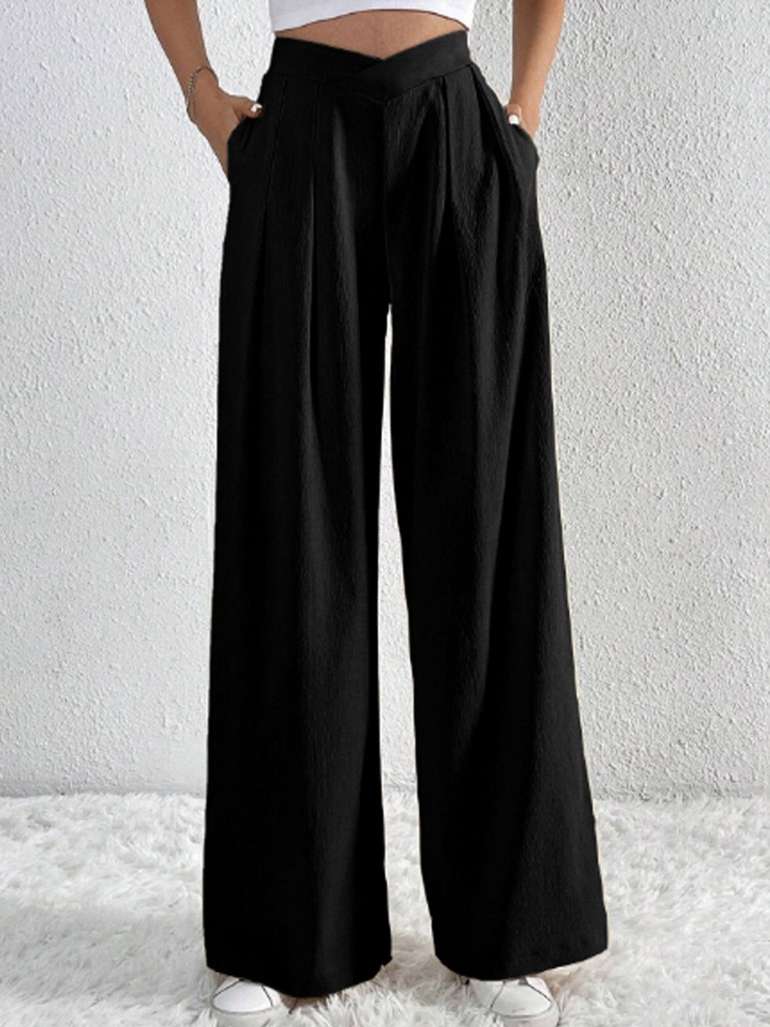 

StyleCast Women Pleated Regular Fit Trousers, Black
