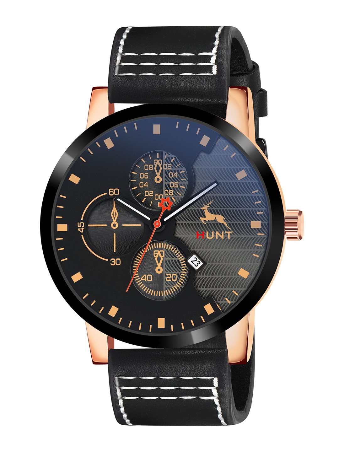 

IIK COLLECTION Men Round Dial & Leather Straps Analogue Watch IIK-HUNT-5070M, Rose gold