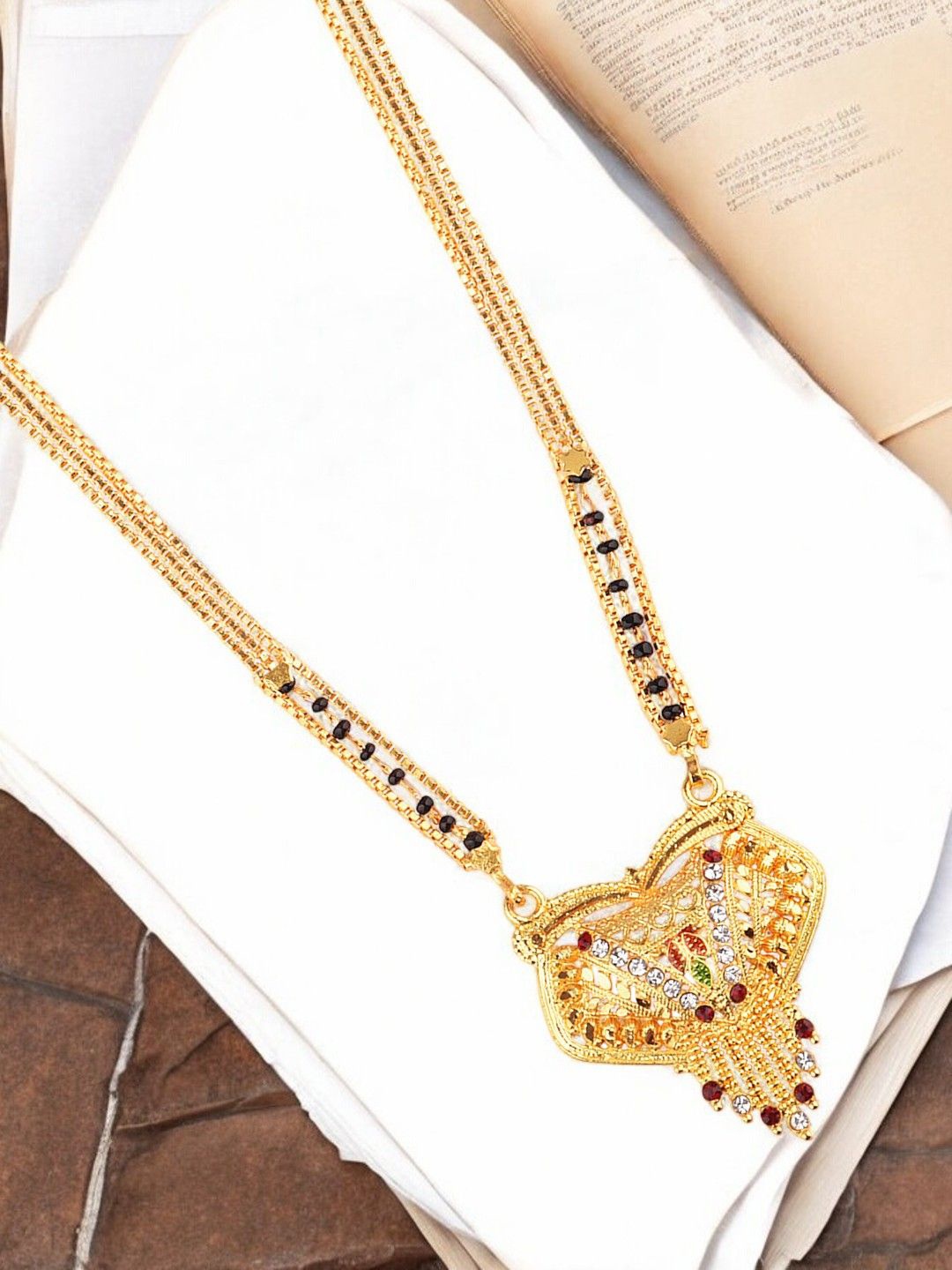 

9blings Gold-Plated CZ-Studded & Beaded Mangalsutra