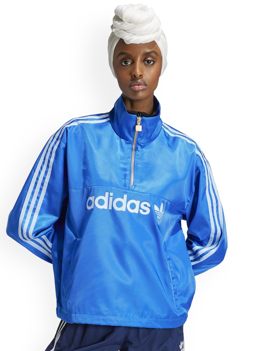 

ADIDAS Originals Women Polyester Crop Denim Jacket with Embroidered, Blue