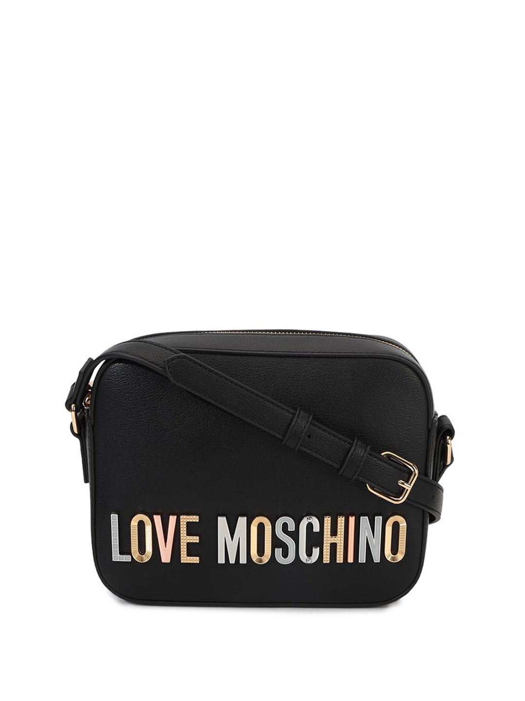 

LOVE MOSCHINO Women Brand Logo Printed Structured Sling Bag, Black