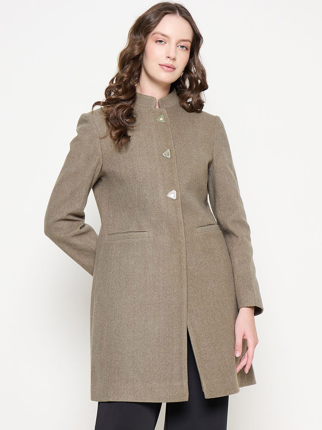 

Madame Women Single-Breasted Overcoat, Olive