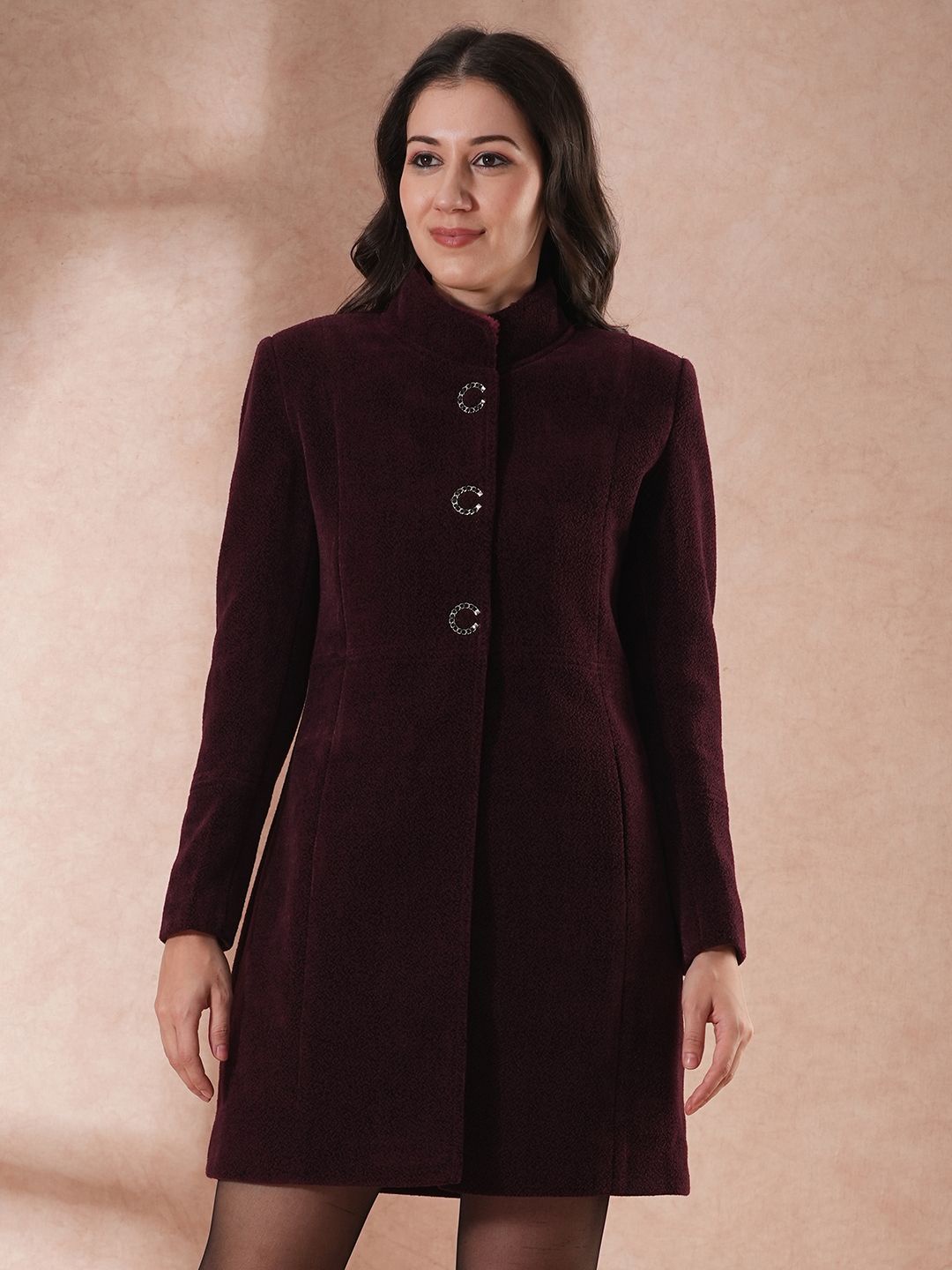 

Globus Women Tailored Fit Single-Breasted Winter Wear Overcoat, Burgundy