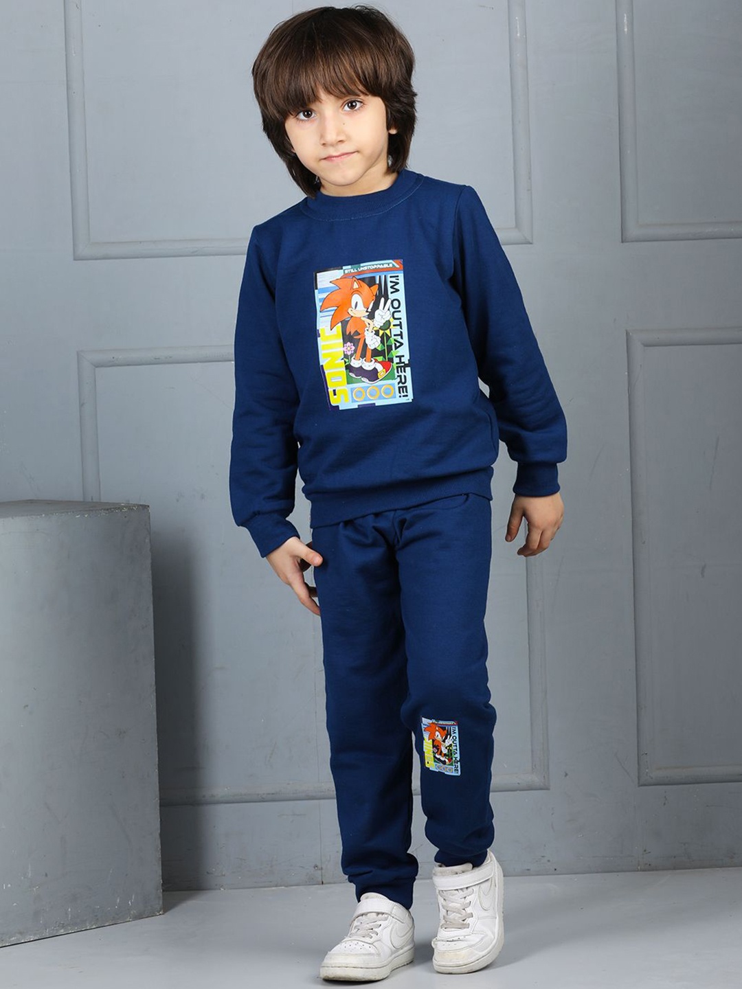 

Cutiekins Boys Mid-Rise Graphic Printed Long Sleeves Tracksuits, Navy blue