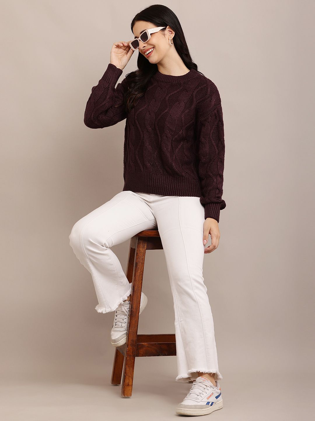 

NoBarr Women Round Neck Winter Pullover, Maroon