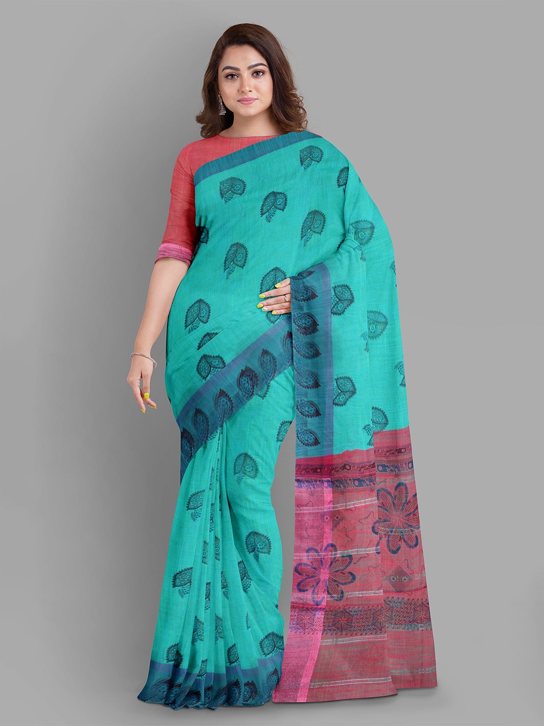 

The Chennai Silks Floral Printed Fusion Kota Saree, Blue