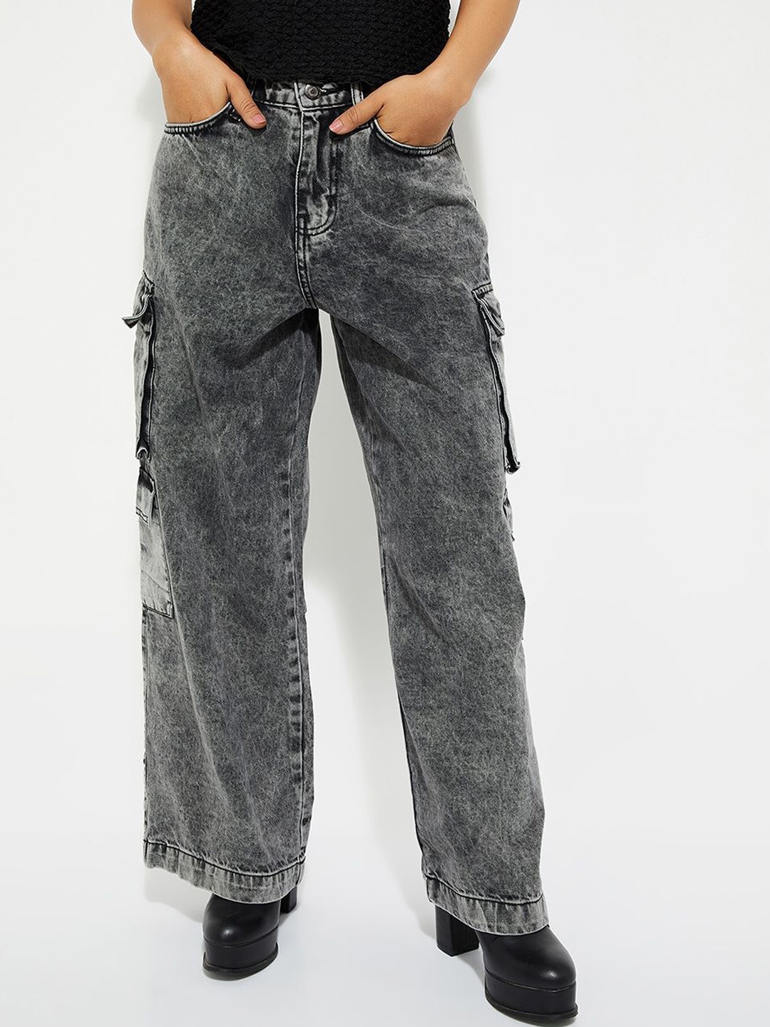 

Max Alaya F X Urb_N Women Washed Cargo Jeans, Grey