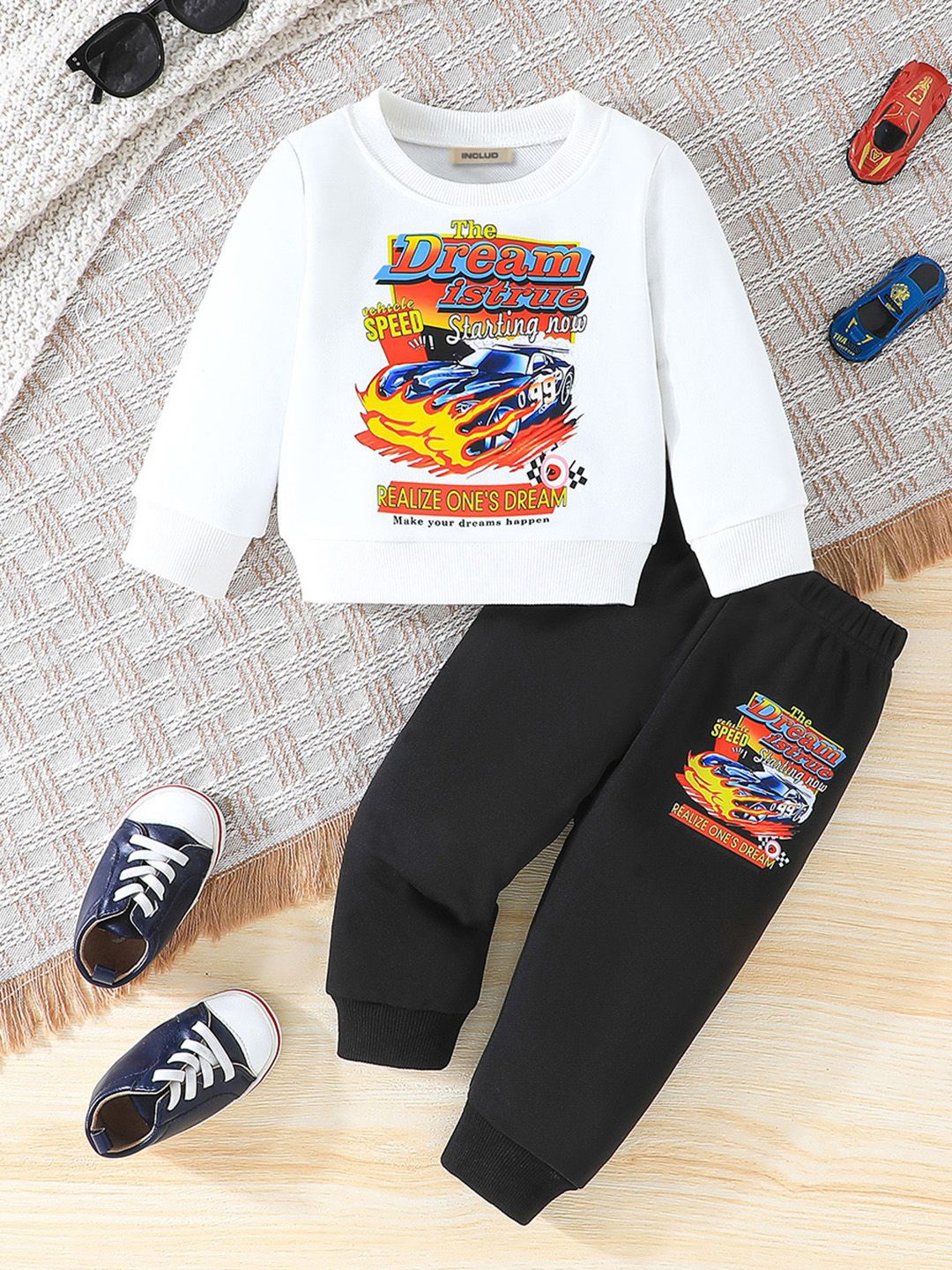 

INCLUD Boys Printed Round Neck Long Sleeves Sweatshirt With Jogger, White