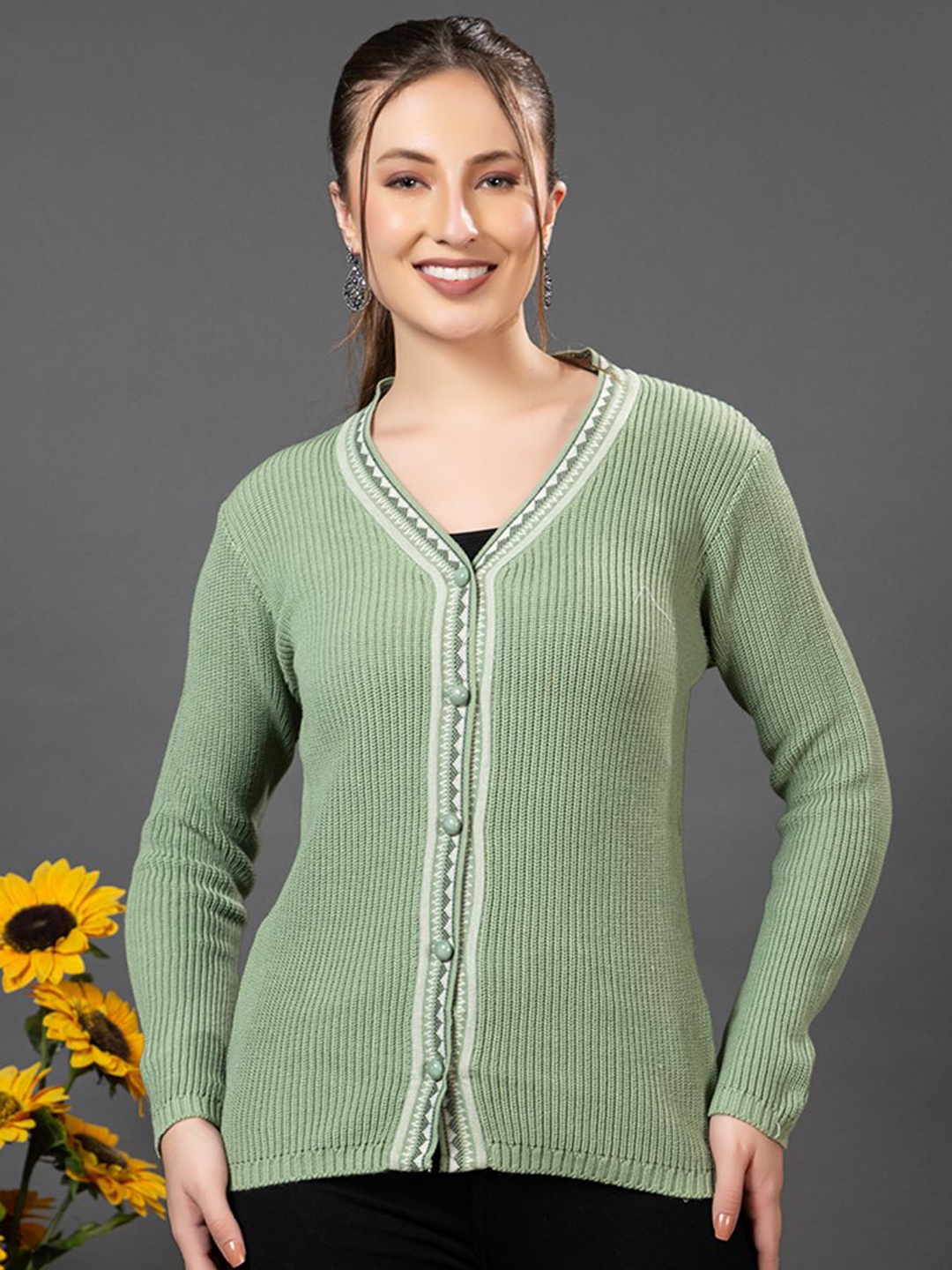 

Anouk Women Ribbed Winter Cardigan, Green