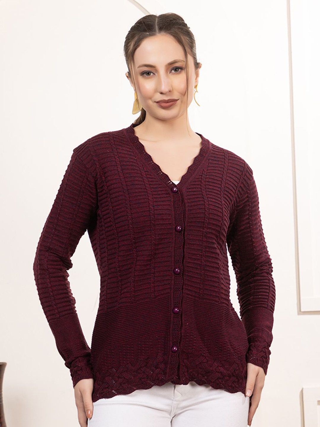 

Anouk Women Striped Cardigan, Maroon