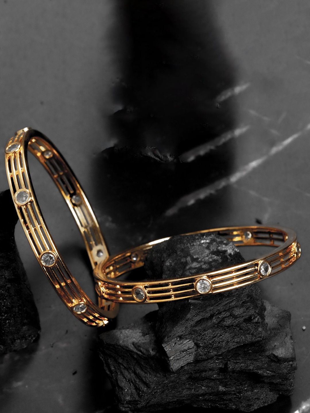 

Zevarly Set Of 2 Gold Plated American Diamond-Studded Bangles