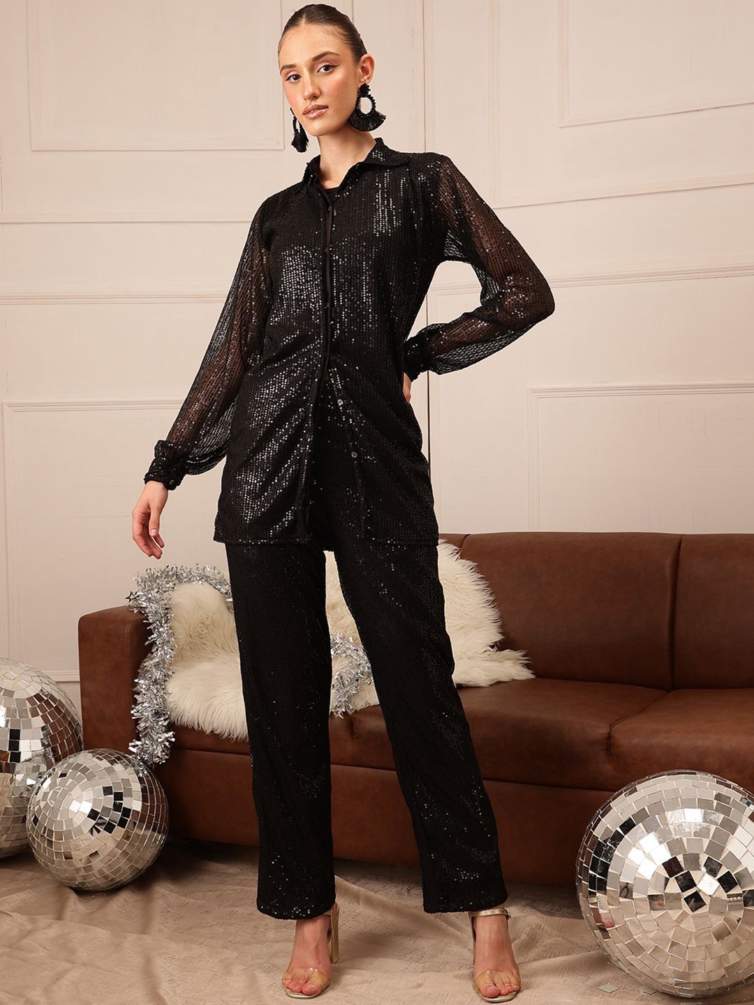 

BAESD Embellished Shirt With Trousers, Black