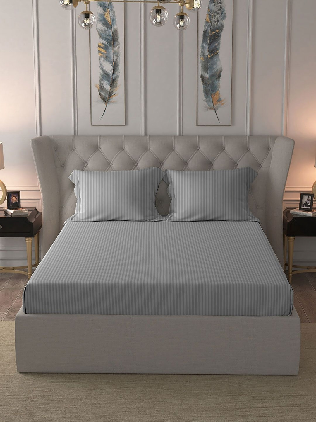 

TRIDENT Snow Flake Classic Dyed Flat 210TC King Cotton Bedsheet Set, White