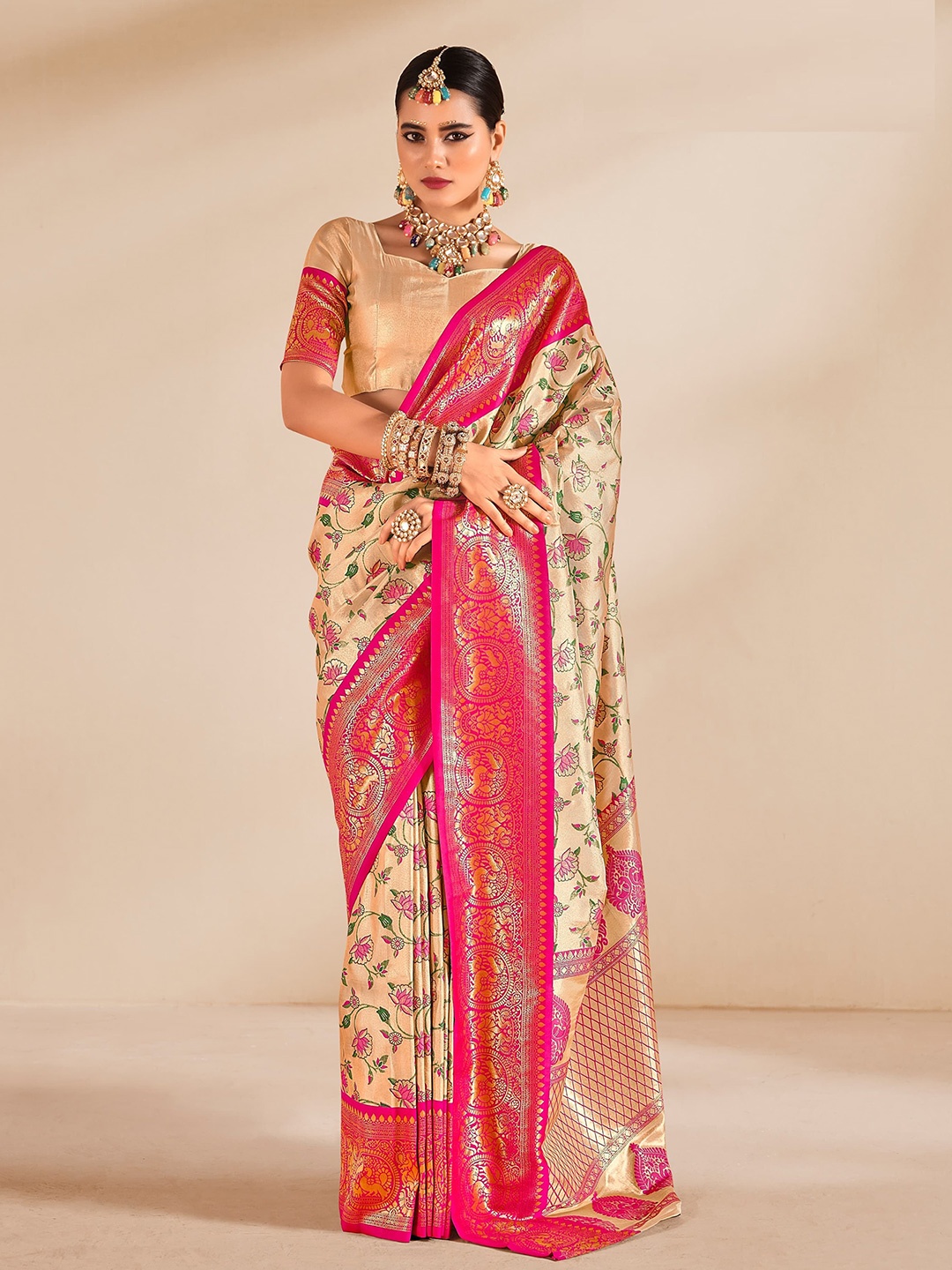

MAHALASA Woven Design Zari Kanjeevaram Saree, Pink