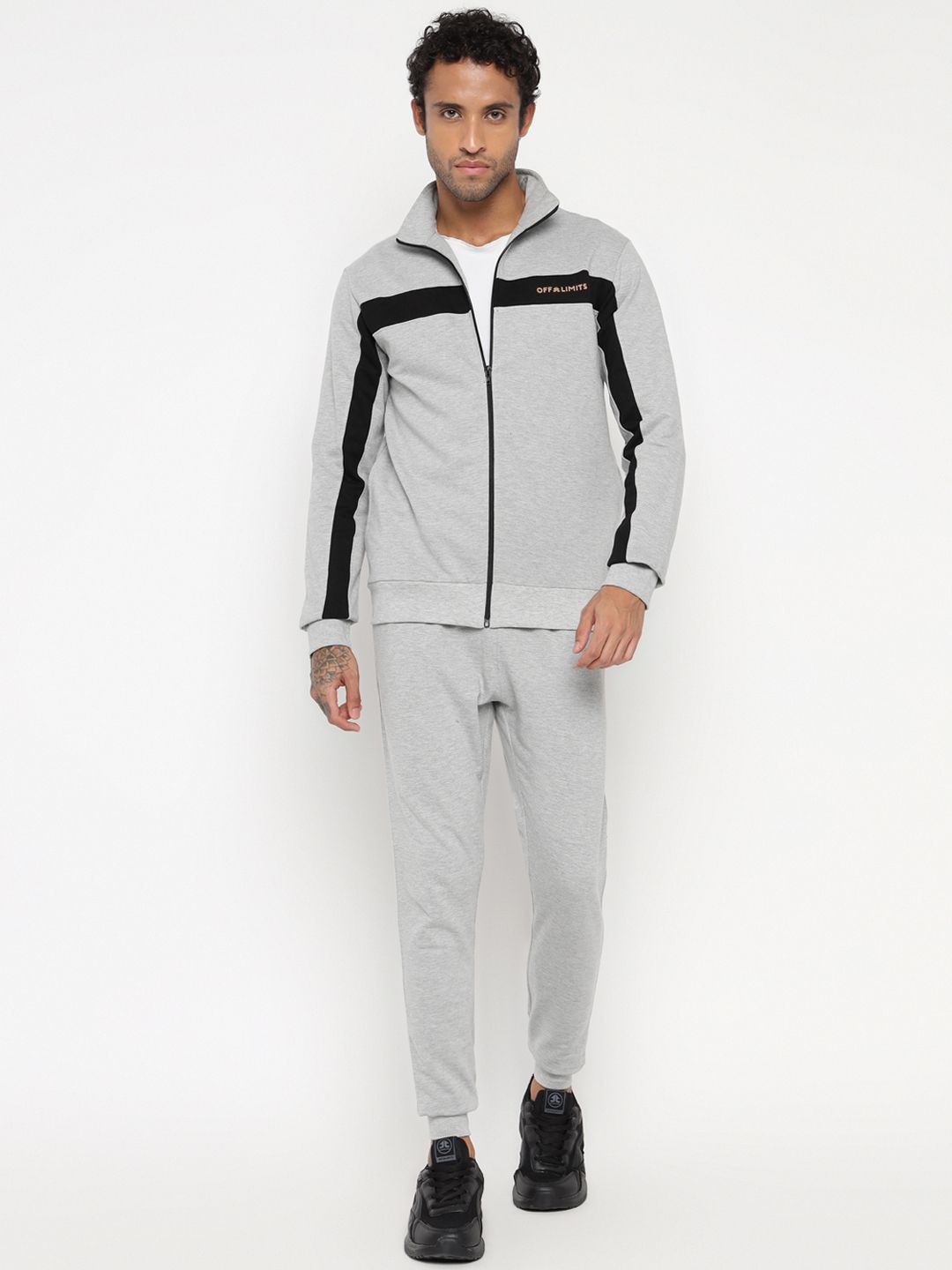 

OFF LIMITS Men Mock Collar Tracksuits, Grey melange