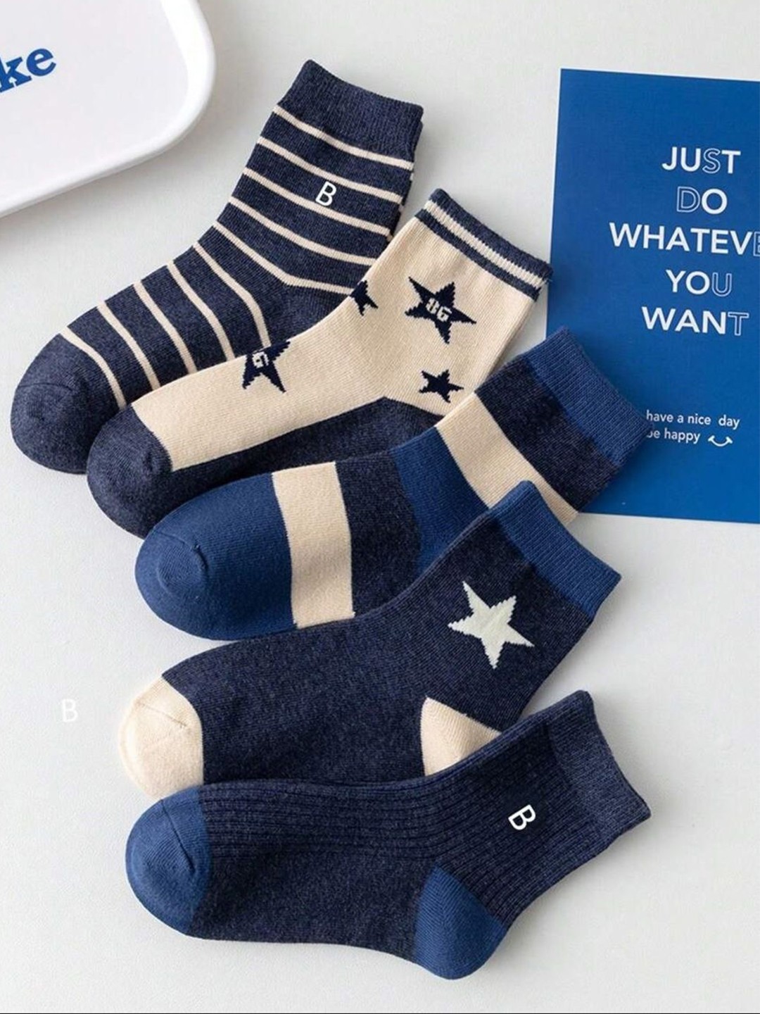 

BAESD Kids Pack Of 5 Patterned Ankle Length Socks, Blue
