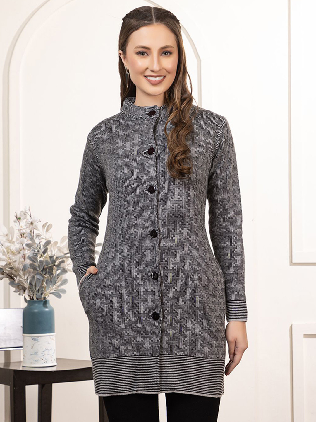 

Anouk Women Self Design Cardigan, Grey