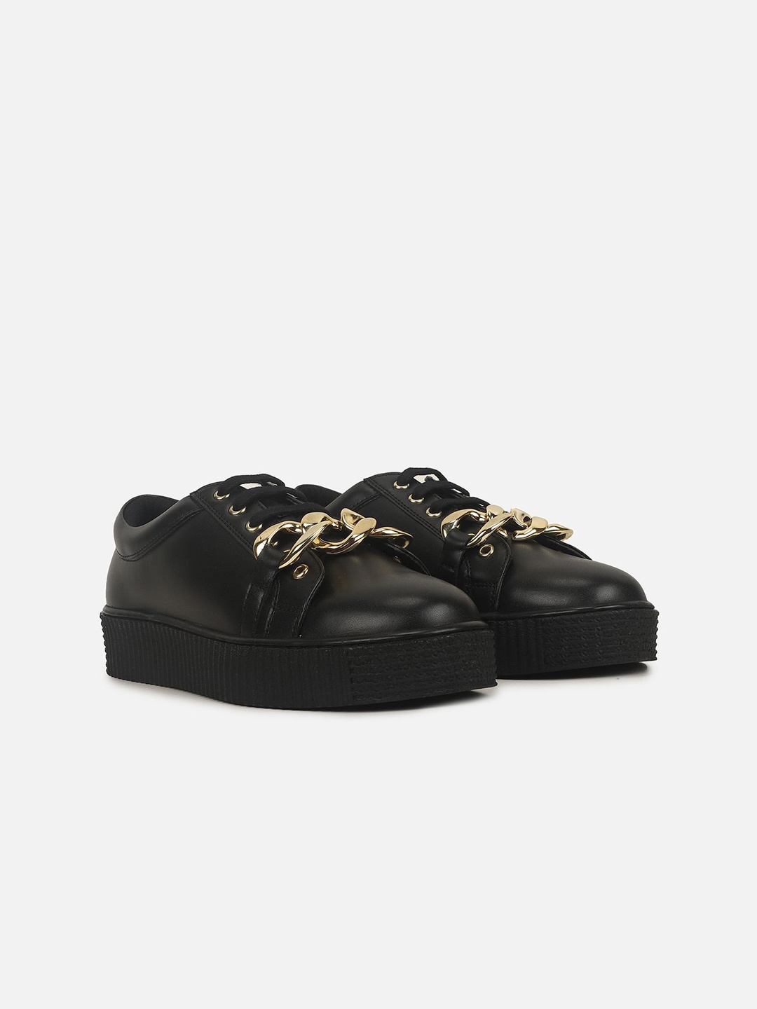 

Carlton London Women Lace-Ups Round Toe Sneakers, Black