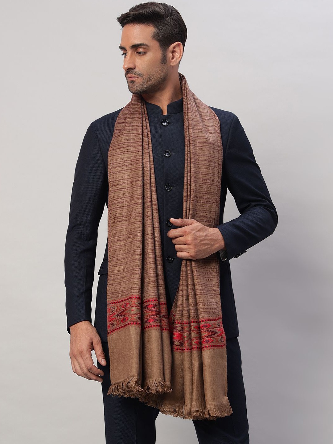 

HANDICRAFT PALACE Striped Woven Design Shawl, Brown