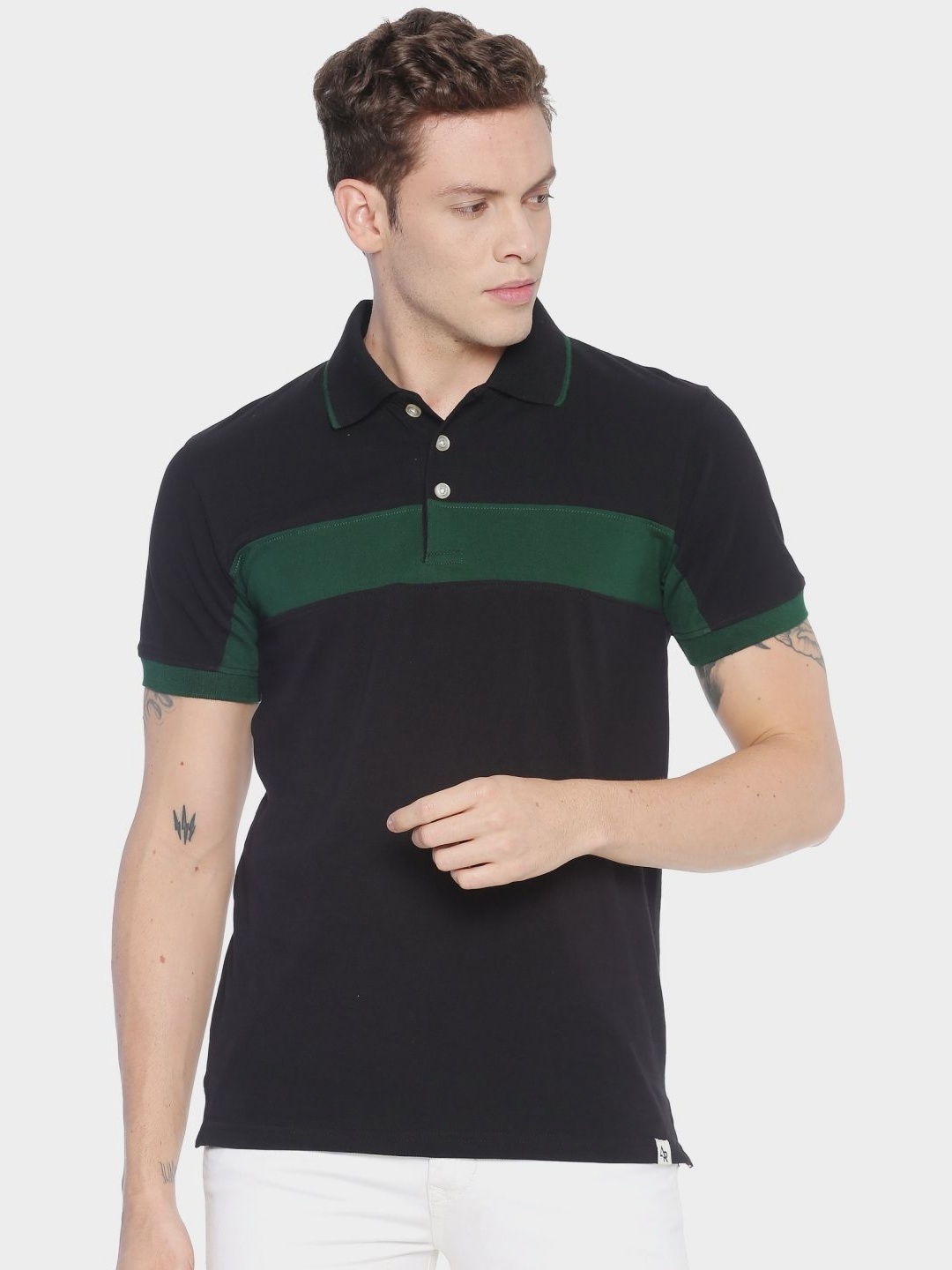 

ADRO Men Colourblocked Polo Collar T-shirt, Black