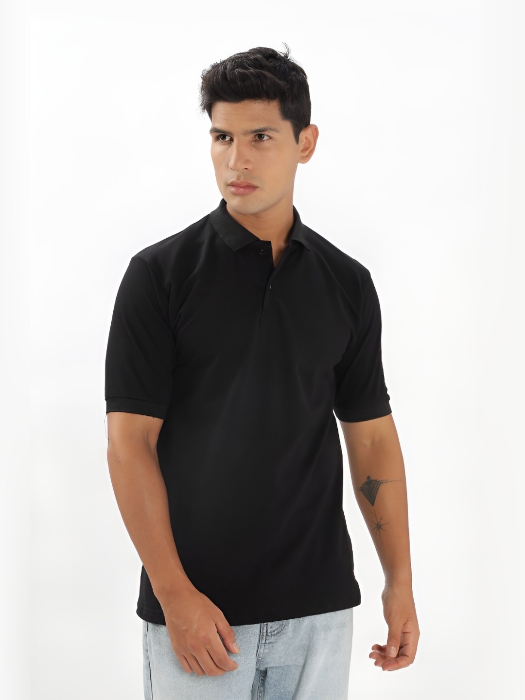 

TBS- THE BARGAIN STREET Men Bio Finish Solid Polo Collar Cotton T-shirt, Black
