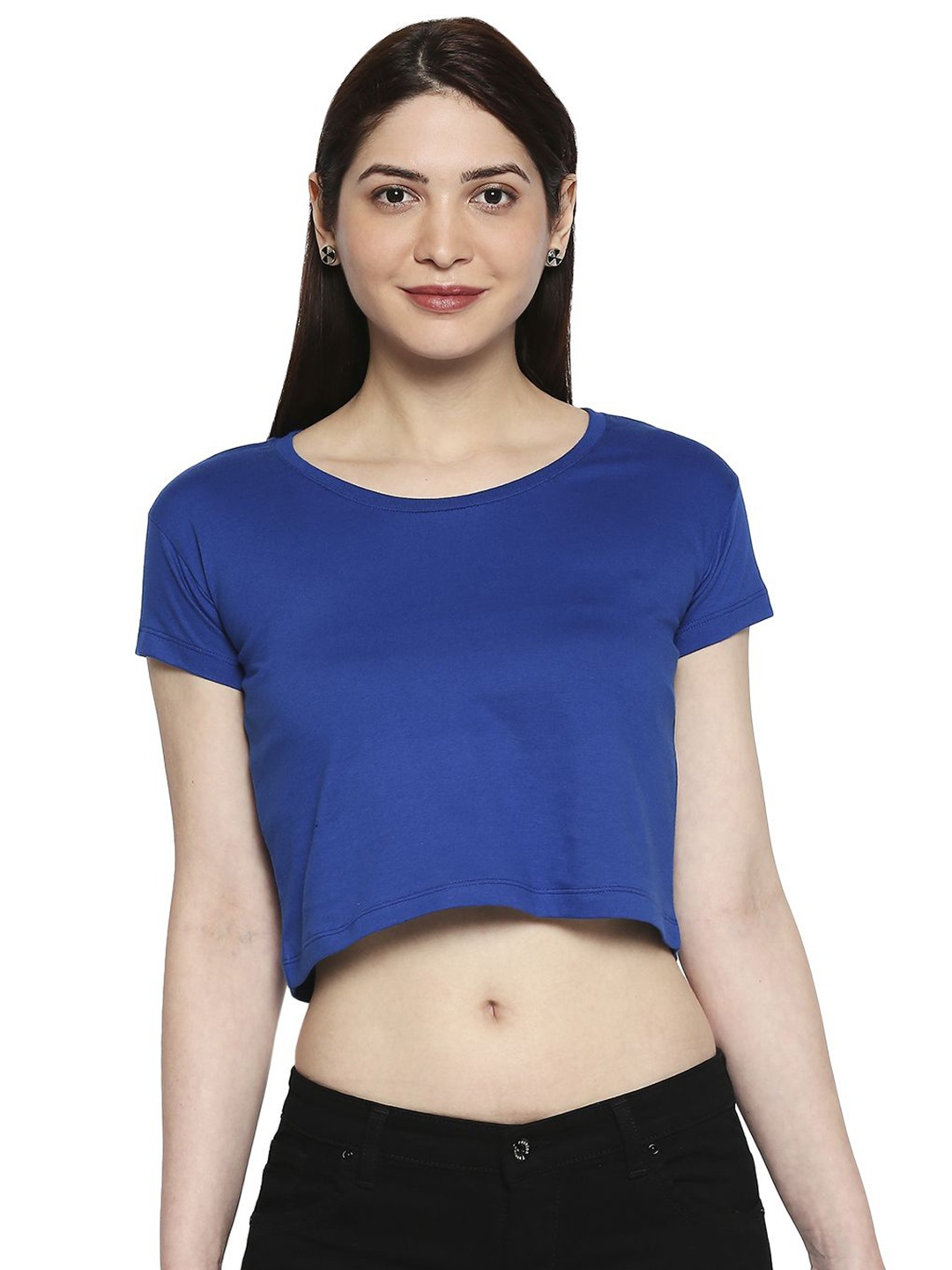 

AMMARZO Round Neck Short Sleeves Cropped Cotton T-shirt, Blue