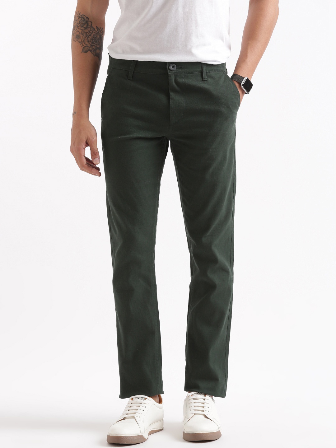 

WROGN Men Slim Fit Chinos Trousers, Green